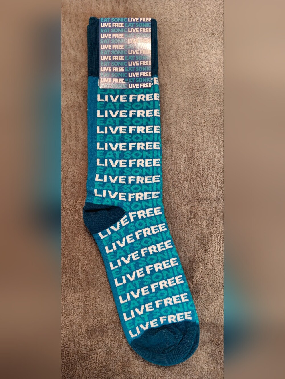 Men's or Women's Sonic Brand Live Free Teal Crew Socks